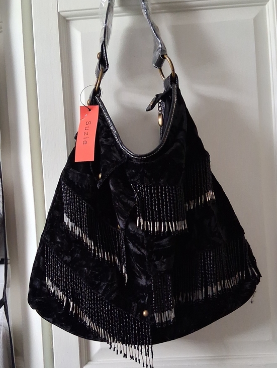 Handbags - Black Beaded Fringe Hobo Purse Bag